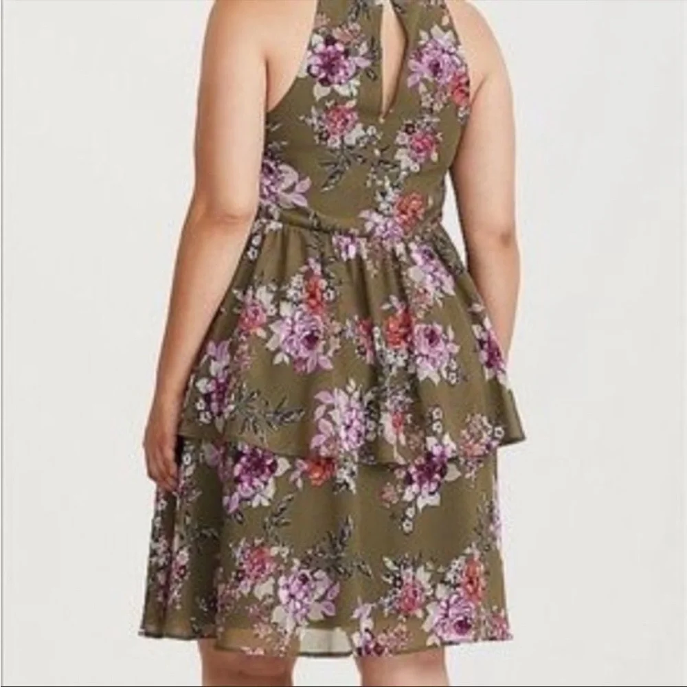 Torrid olive green floral chiffon dress